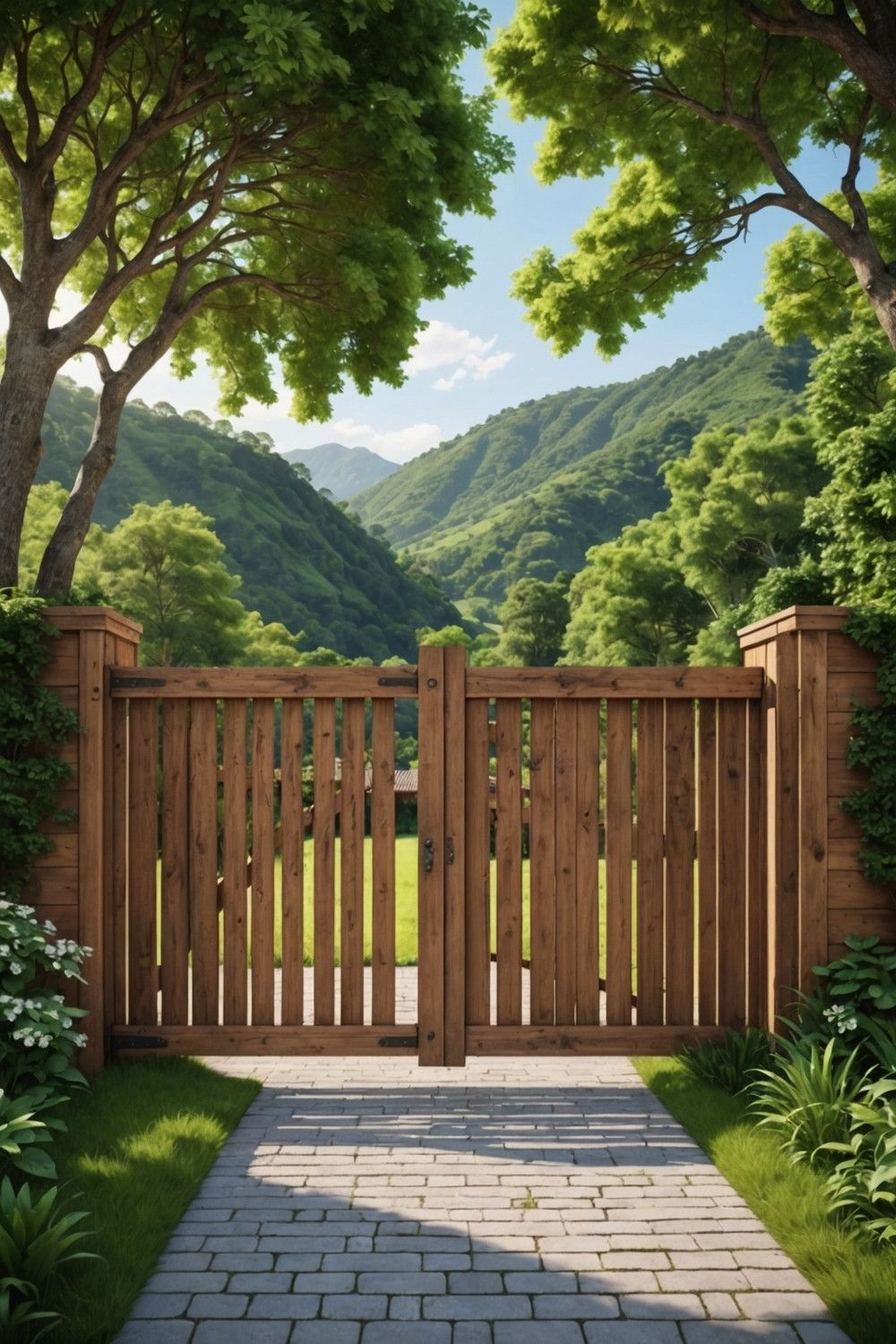 Sliding Farmhouse Gate with Wood Fencing
