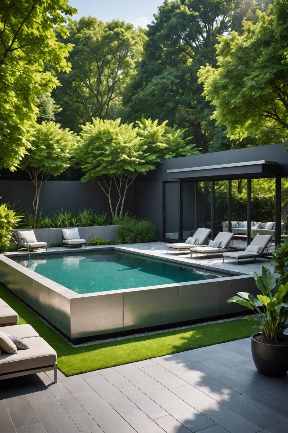 Metal-Framed Geometric Pool Design