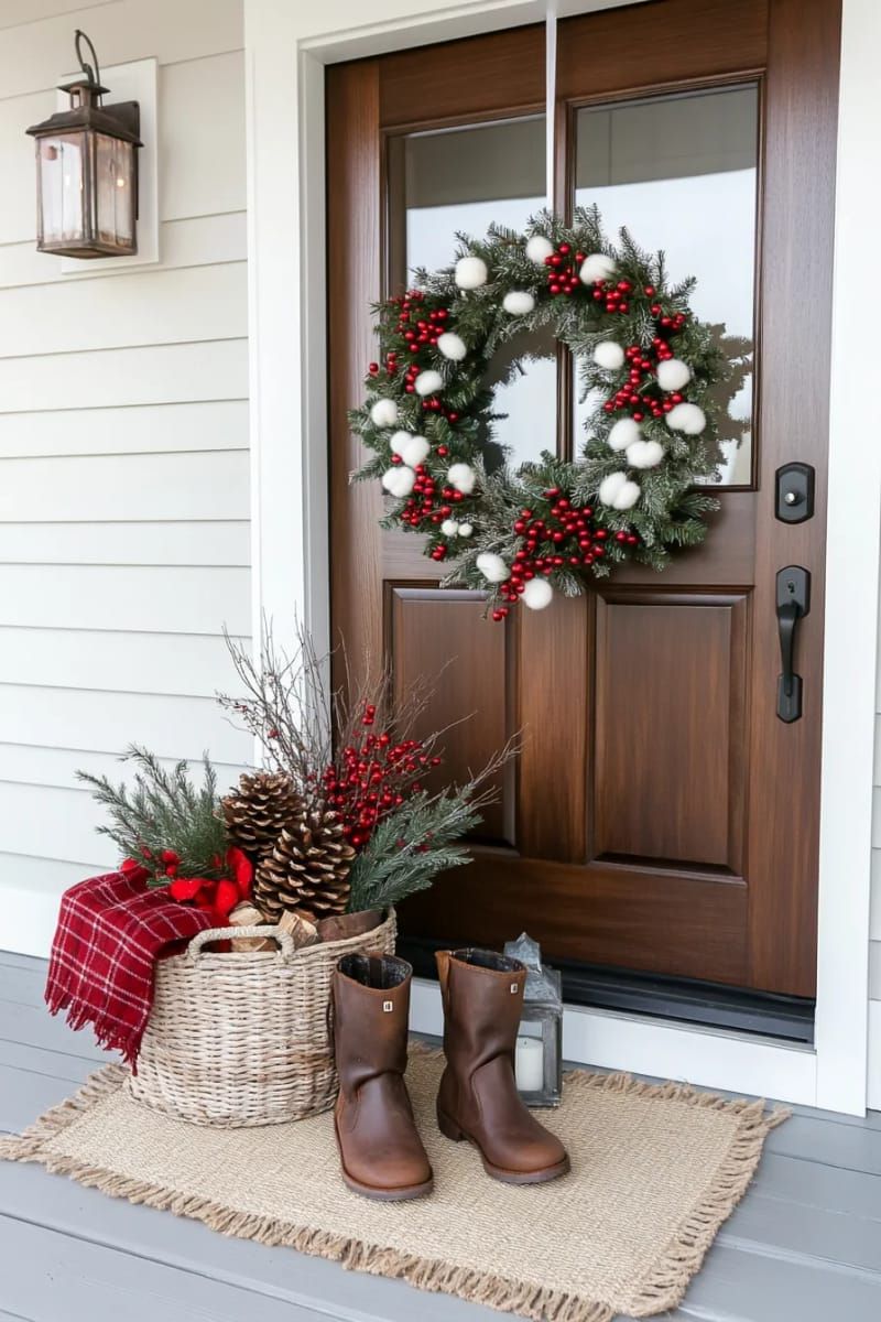1. Pinecone Cotton Wreath With Lights