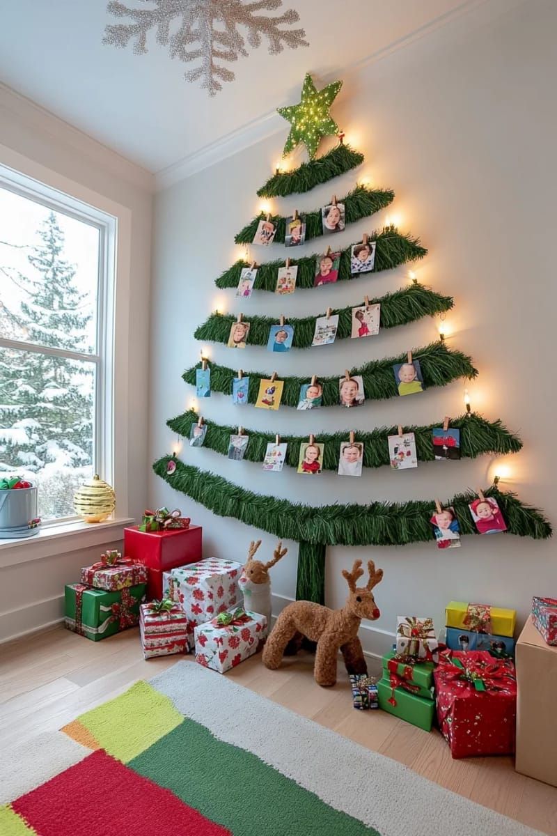 17. Wall garland tree with clothespin photo ornaments - photo 2