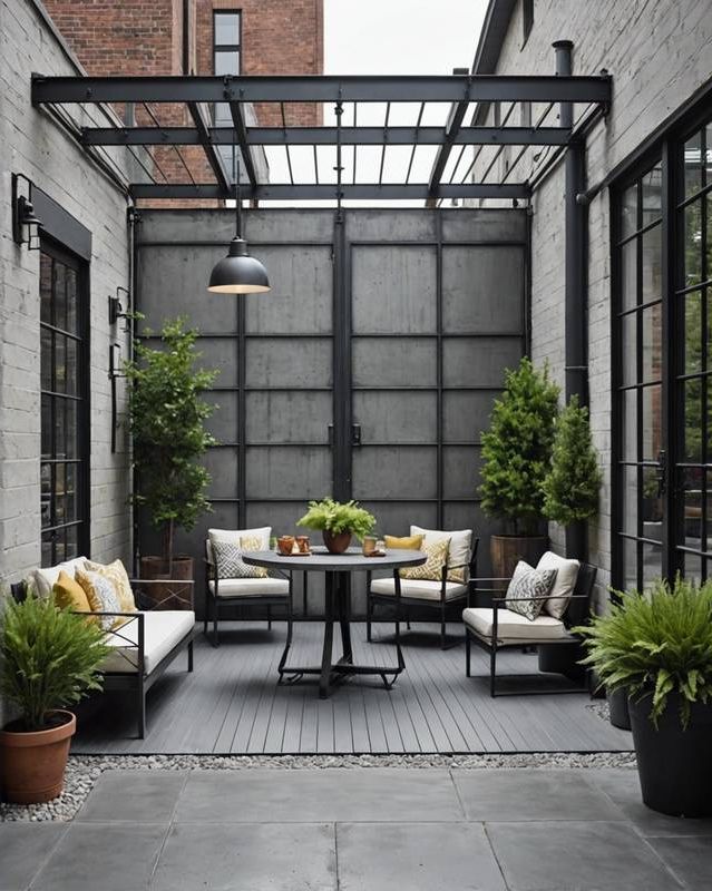 Industrial Patio Using Metal and Concrete