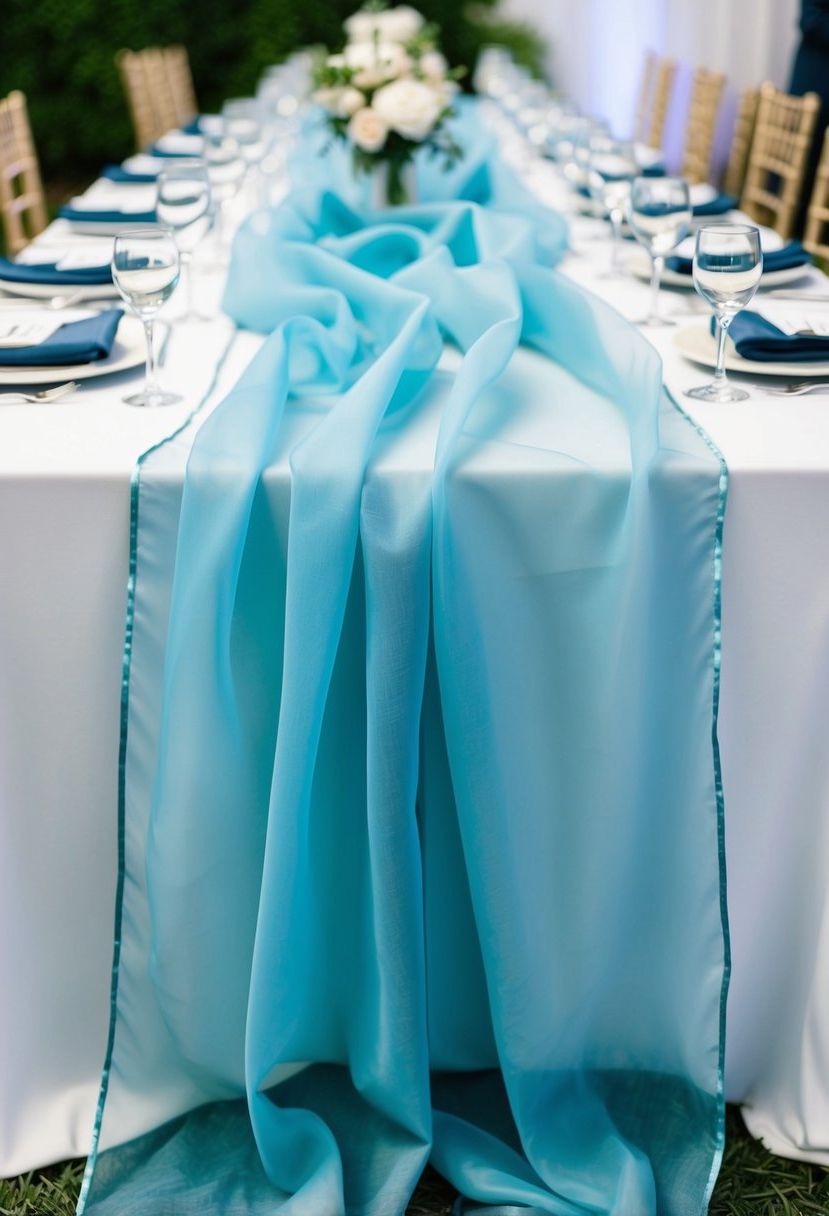 4) Flowing dusty blue organza runners