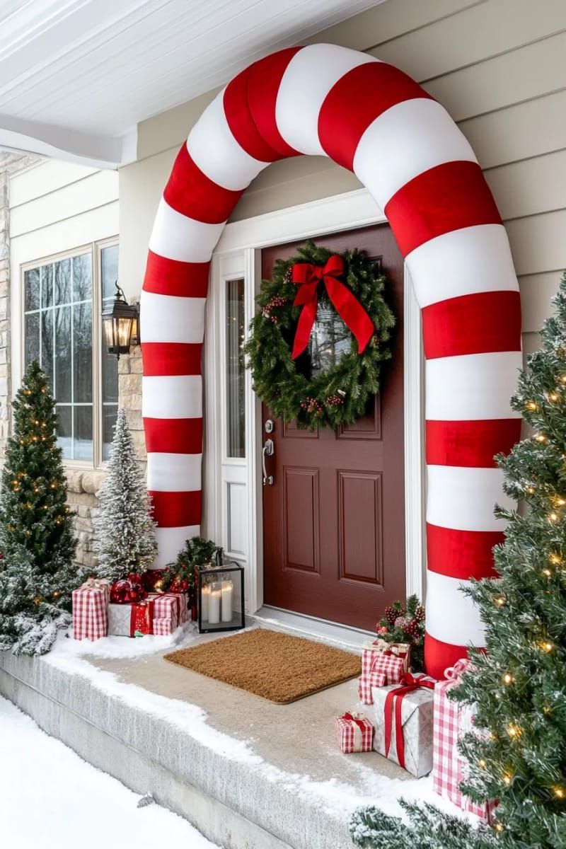 2. Candy cane archway for a festive entrance