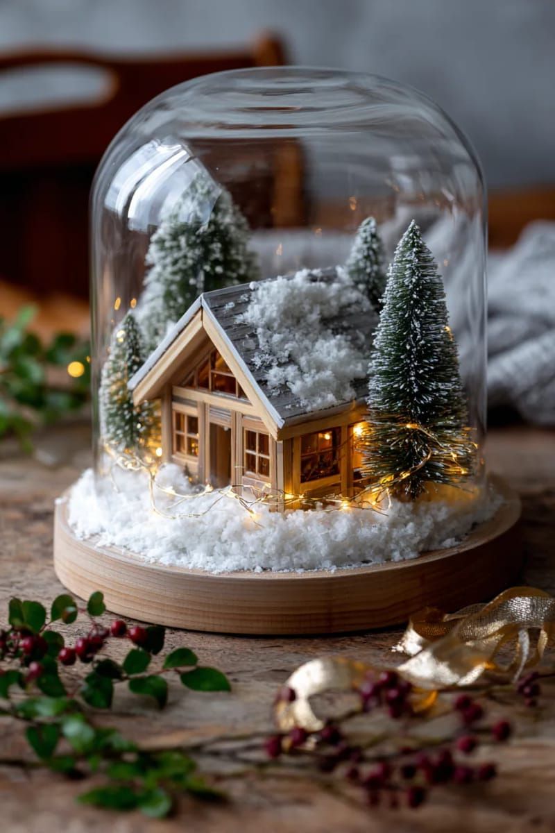 12. Mini Cabin Diorama Under a Snow-Filled Glass Dome - photo 2