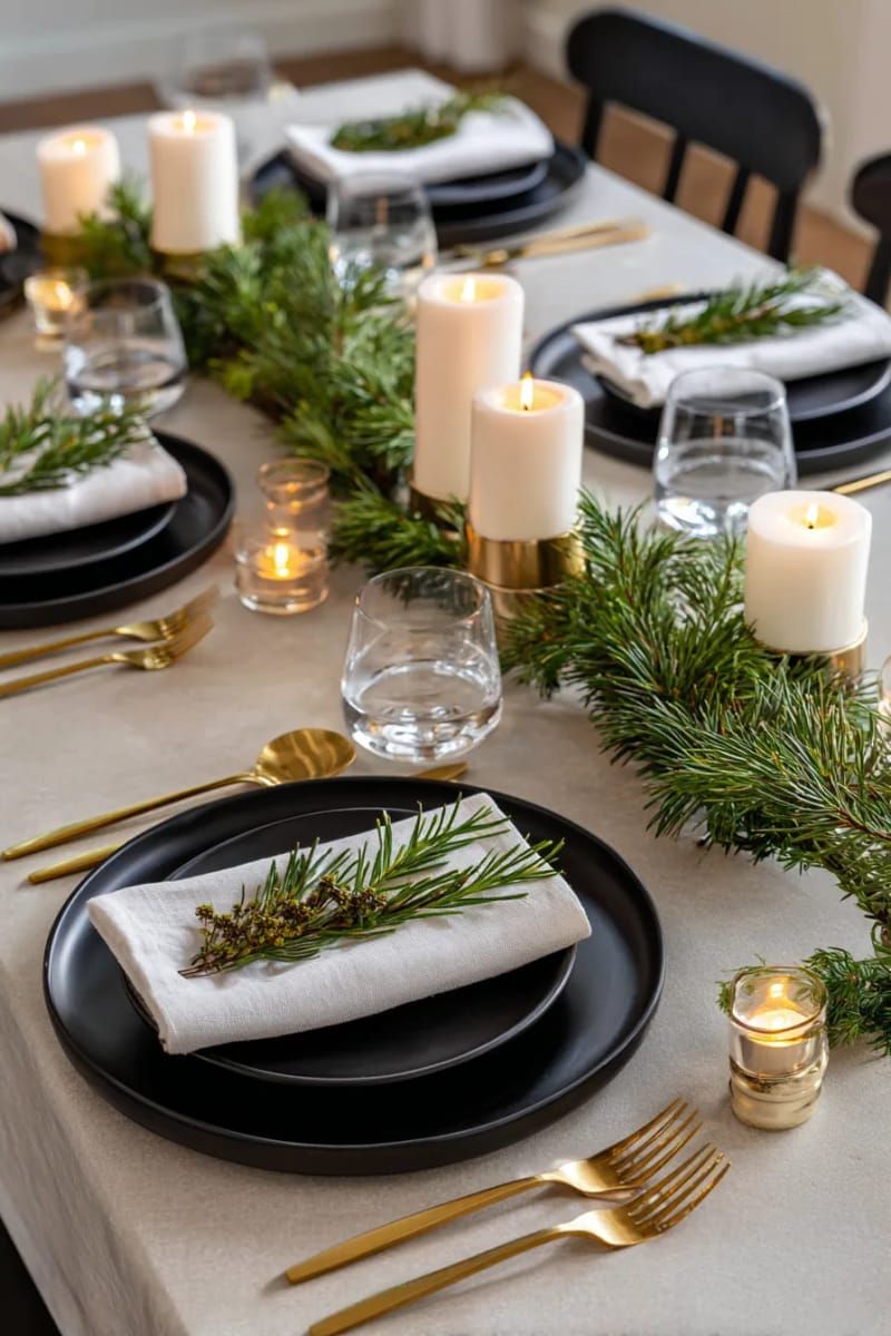 27. Matte Black Tablescape With Gold Flatware