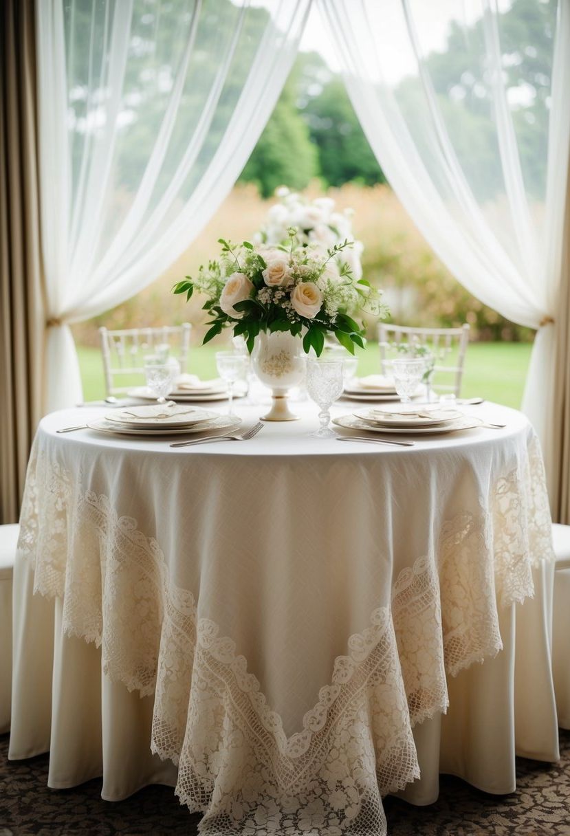 2) Vintage China and Lace Tablecloth Pairing