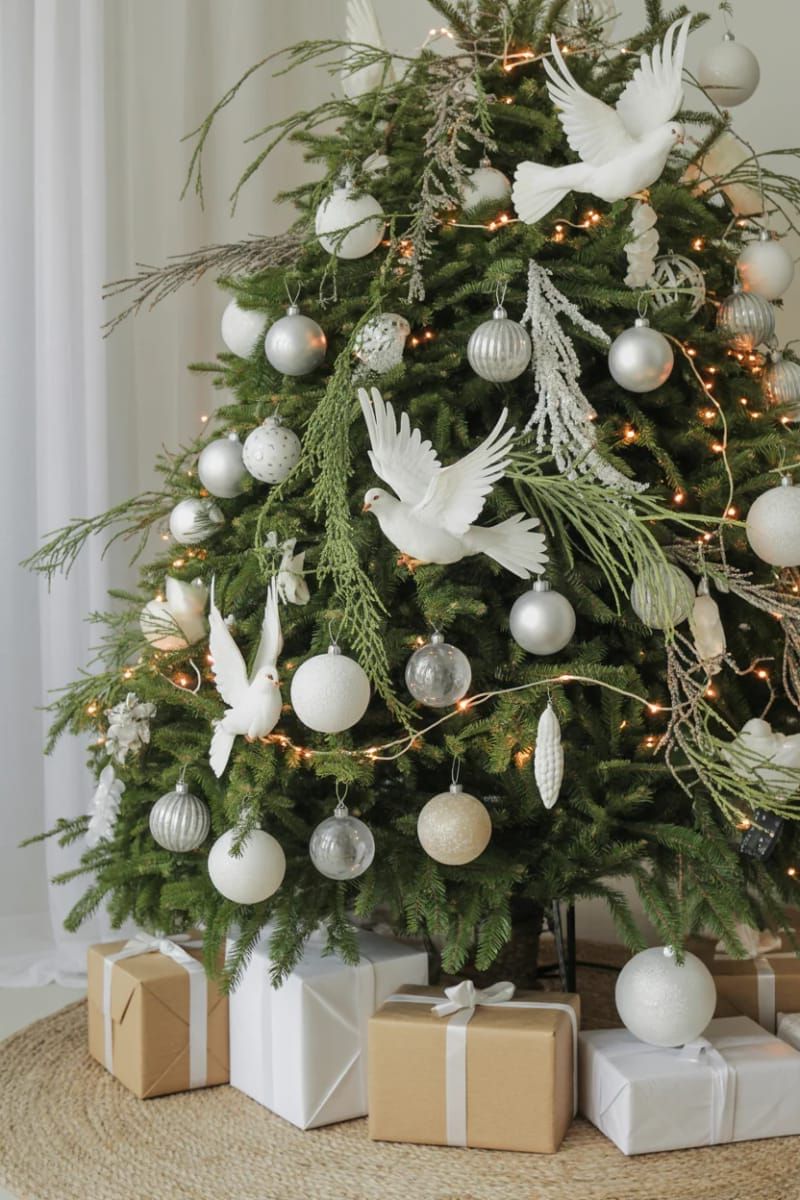 26. White doves and olive branches for neutral holiday decor