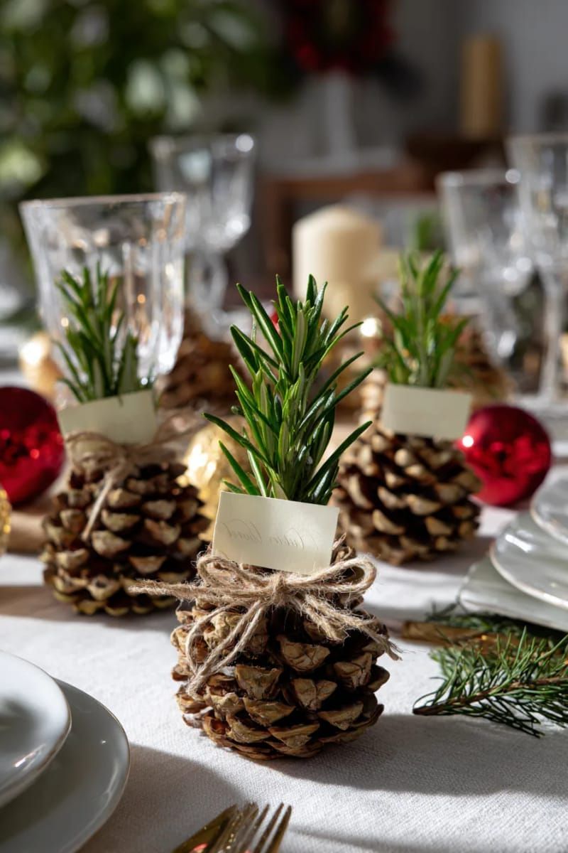 13. Pinecone Place Cards With Twine and Rosemary - photo 3