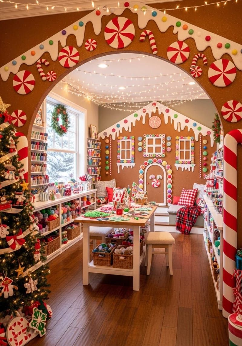 1. Cardboard Gingerbread House Entrance Idea