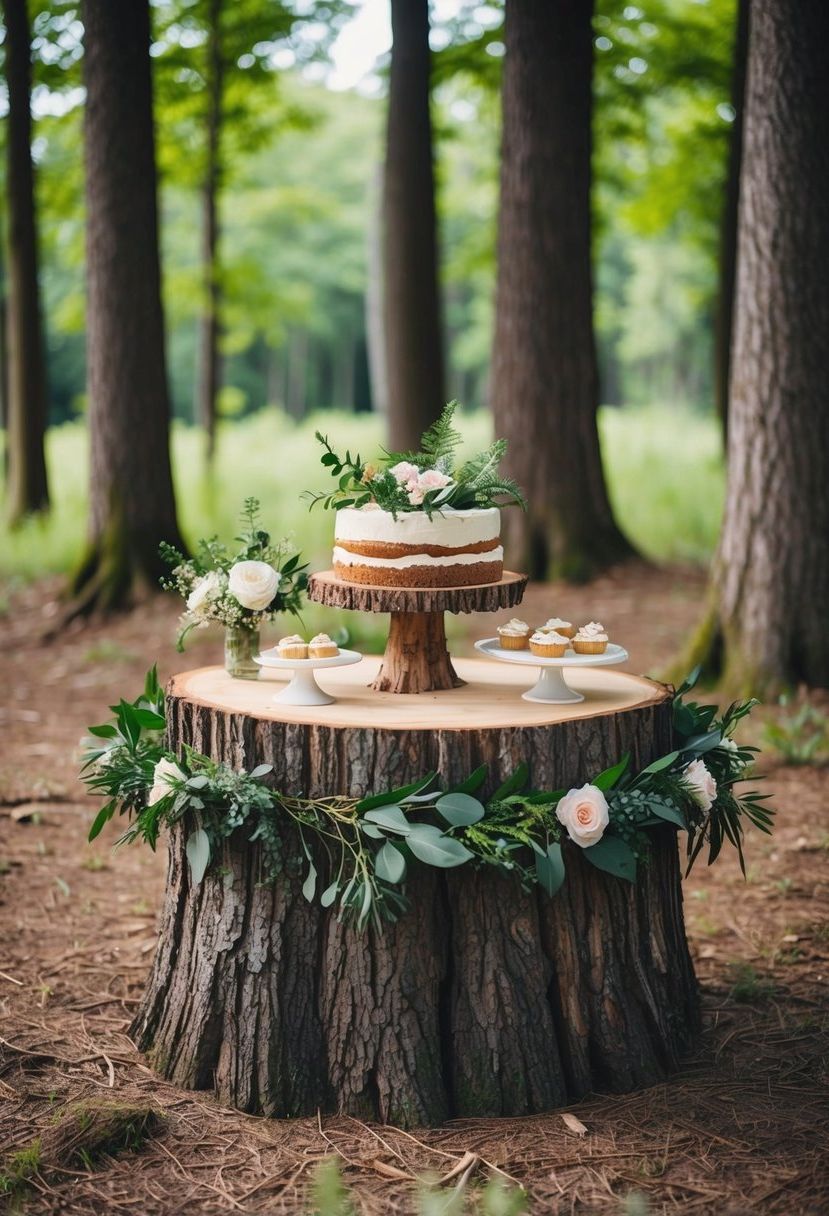 13) Dessert Stand on a Tree Stump