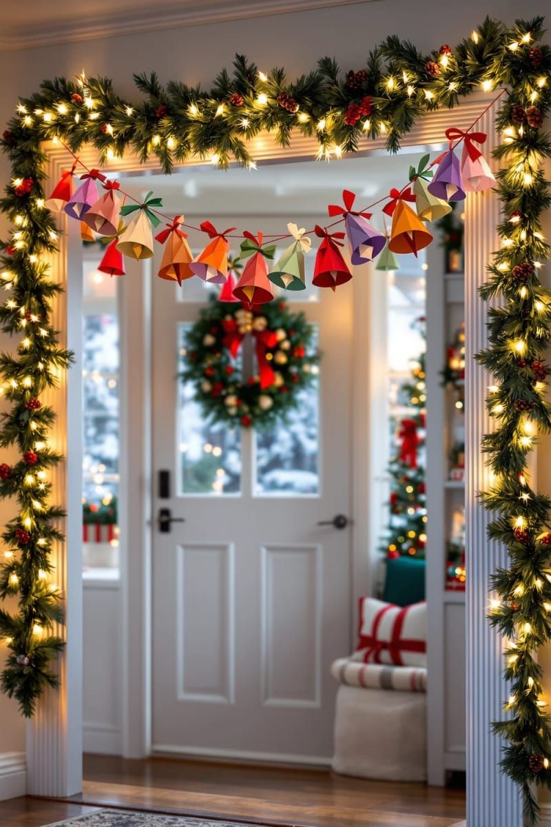 3. Origami Bell Garland with Red Bows for Doorways