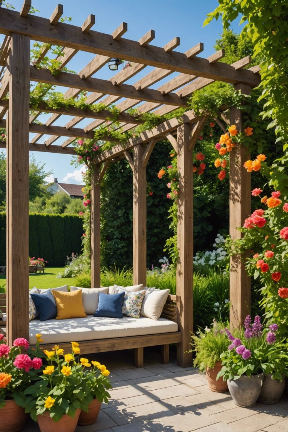 Spacious Pergola with Built-In Seating