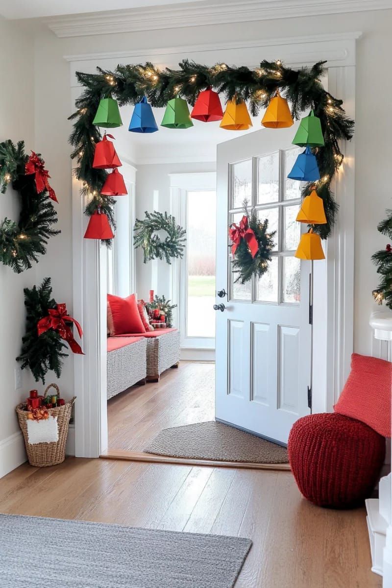 3. Origami Bell Garland with Red Bows for Doorways - photo 2