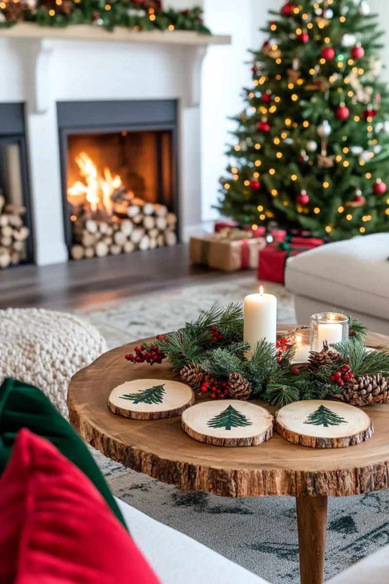 24. Wooden slice coasters featuring hand-painted Christmas tree designs - photo 3