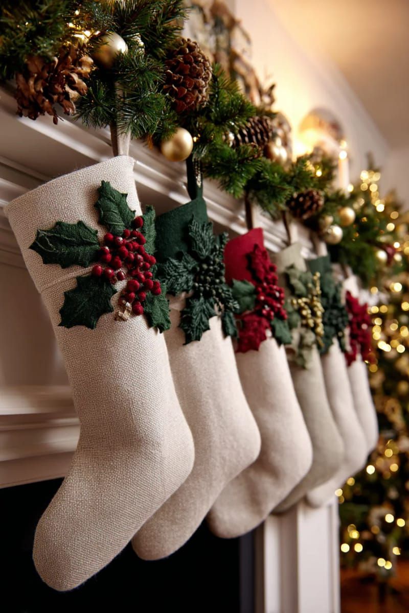 3. Felt Holly Leaves and Berries for Classic Style