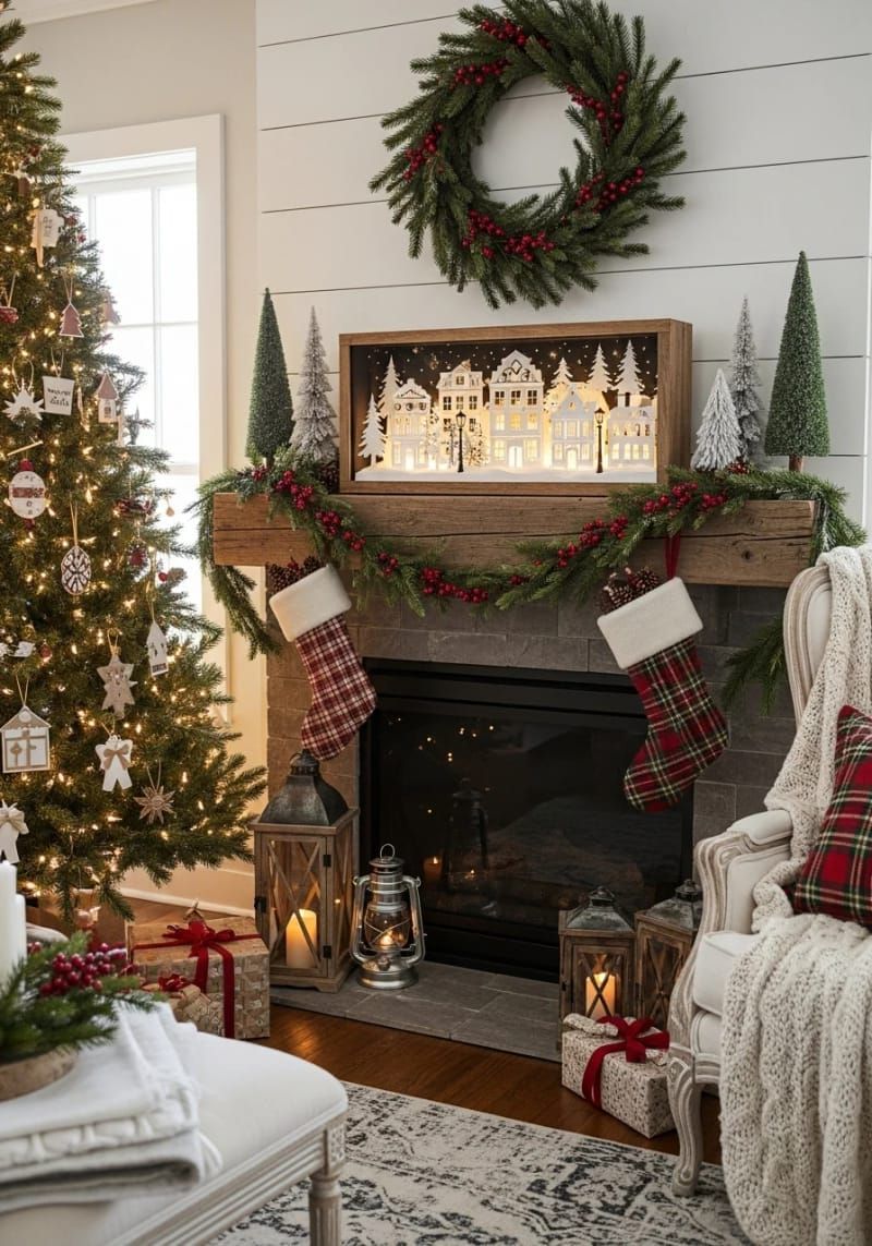 12. Layered cardstock winter village shadow box display - photo 2