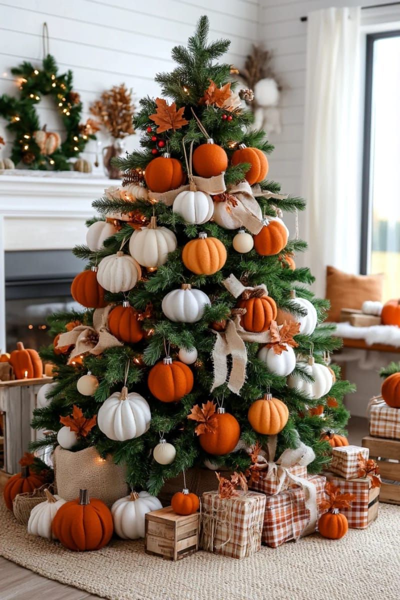 8. Felt Pumpkin Patch Tree with Burlap