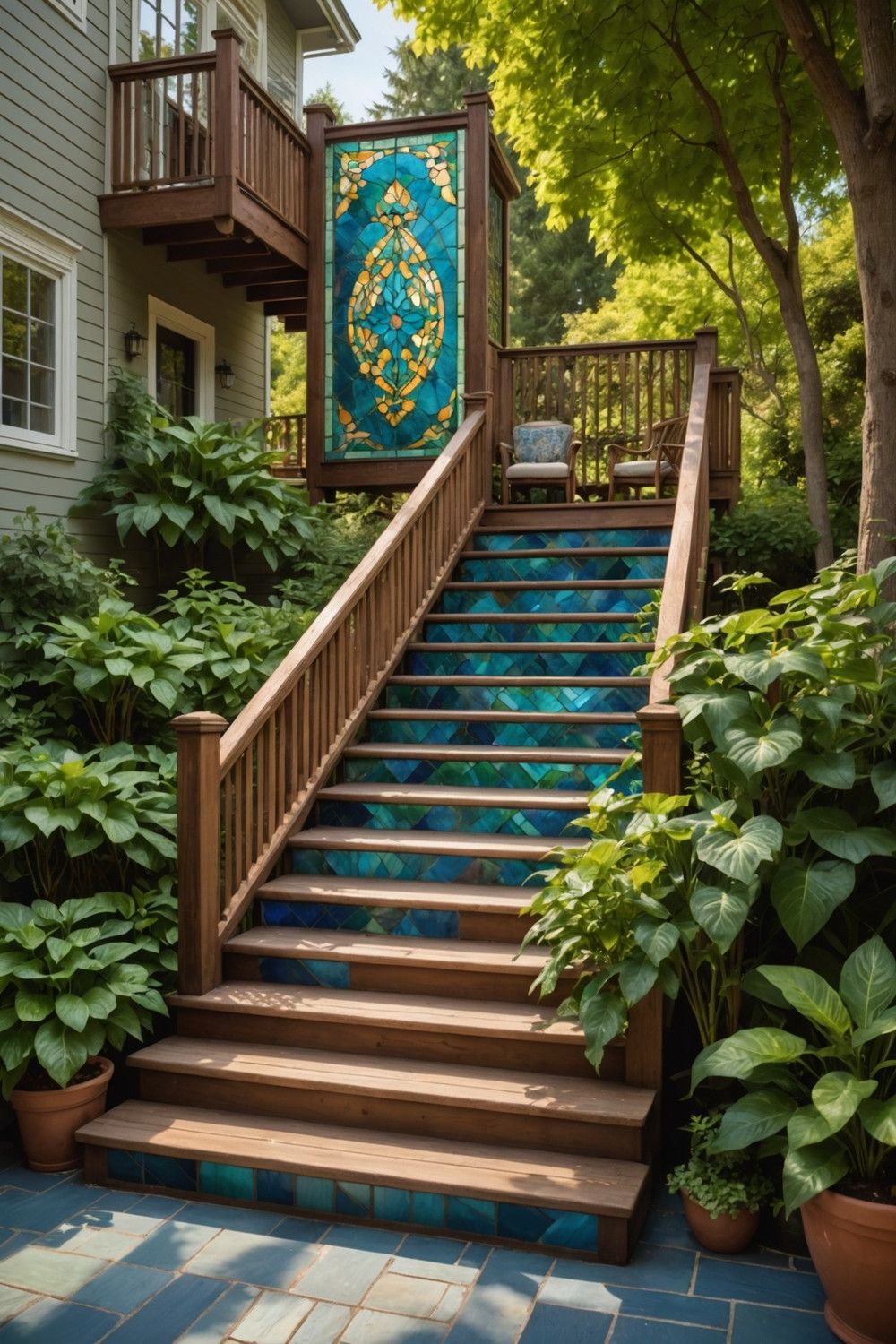 Wooden Steps Featuring Stained Glass Inlays