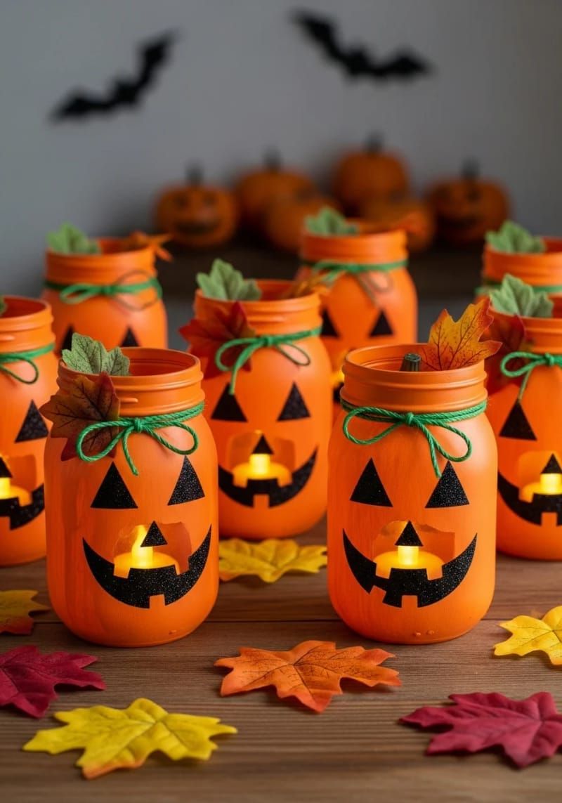 7. Glitter Jack-o'-Lantern Mason Jars