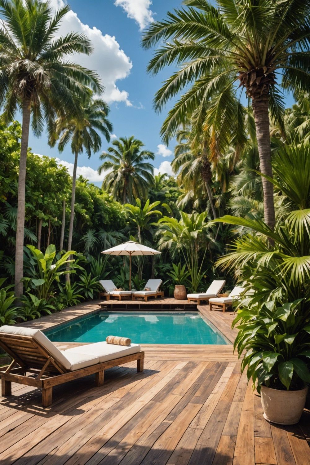 Palm-Lined Tropical Pallet Pool Decks