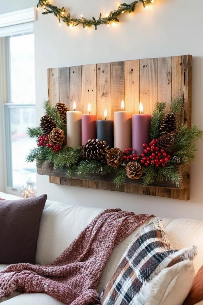 17. Oversized pallet wall art with painted candles - photo 2