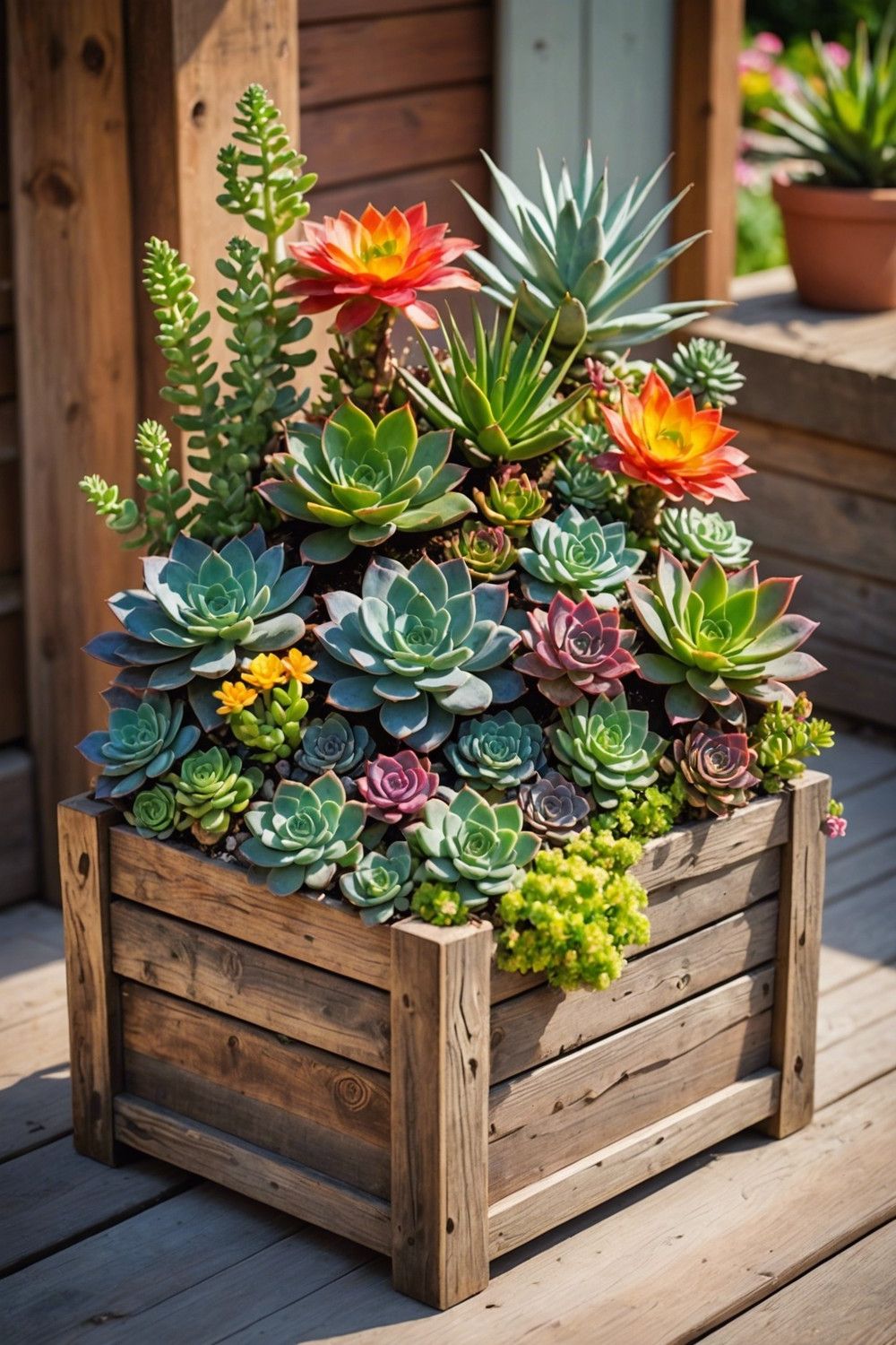 4. Rustic Wooden Planter Mix