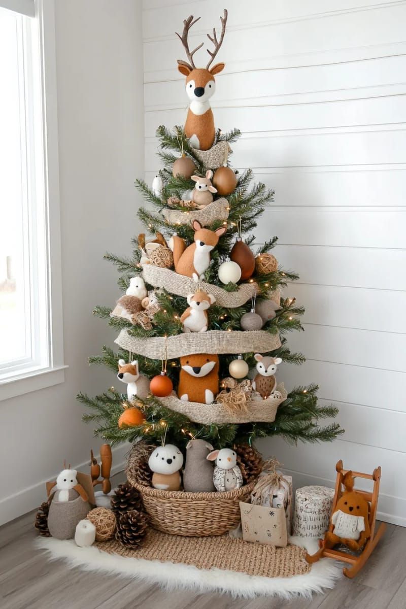 14. Rustic branch tree with woodland felt creatures