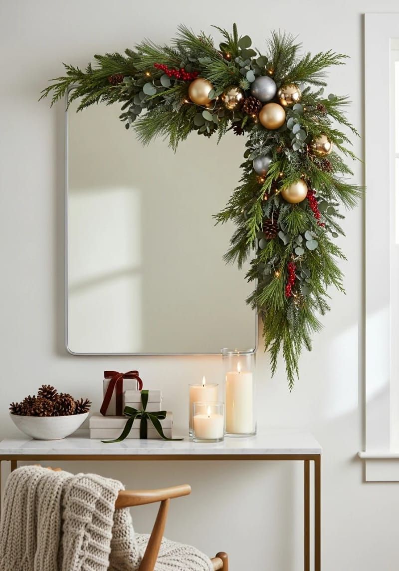 15. Asymmetrical Garland Draped Over a Modern Mirror - photo 2