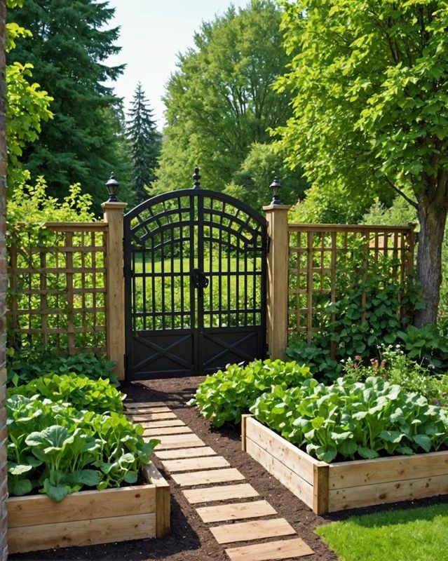 Raised Bed Garden with Arched Trellis Gate