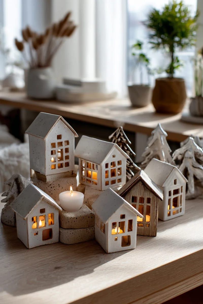 16. Ceramic Houses And Tea Lights For A Cozy Village