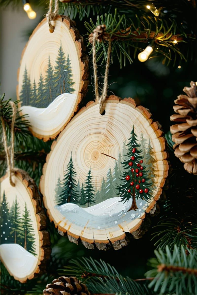 19. Hand-Painted Ornaments on Wood Slices - photo 2