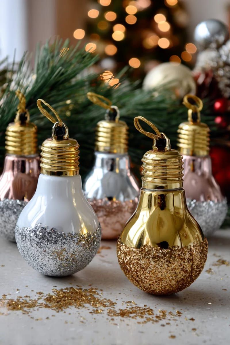 13. Vintage light bulb ornaments dipped in metallic paint and glitter - photo 2