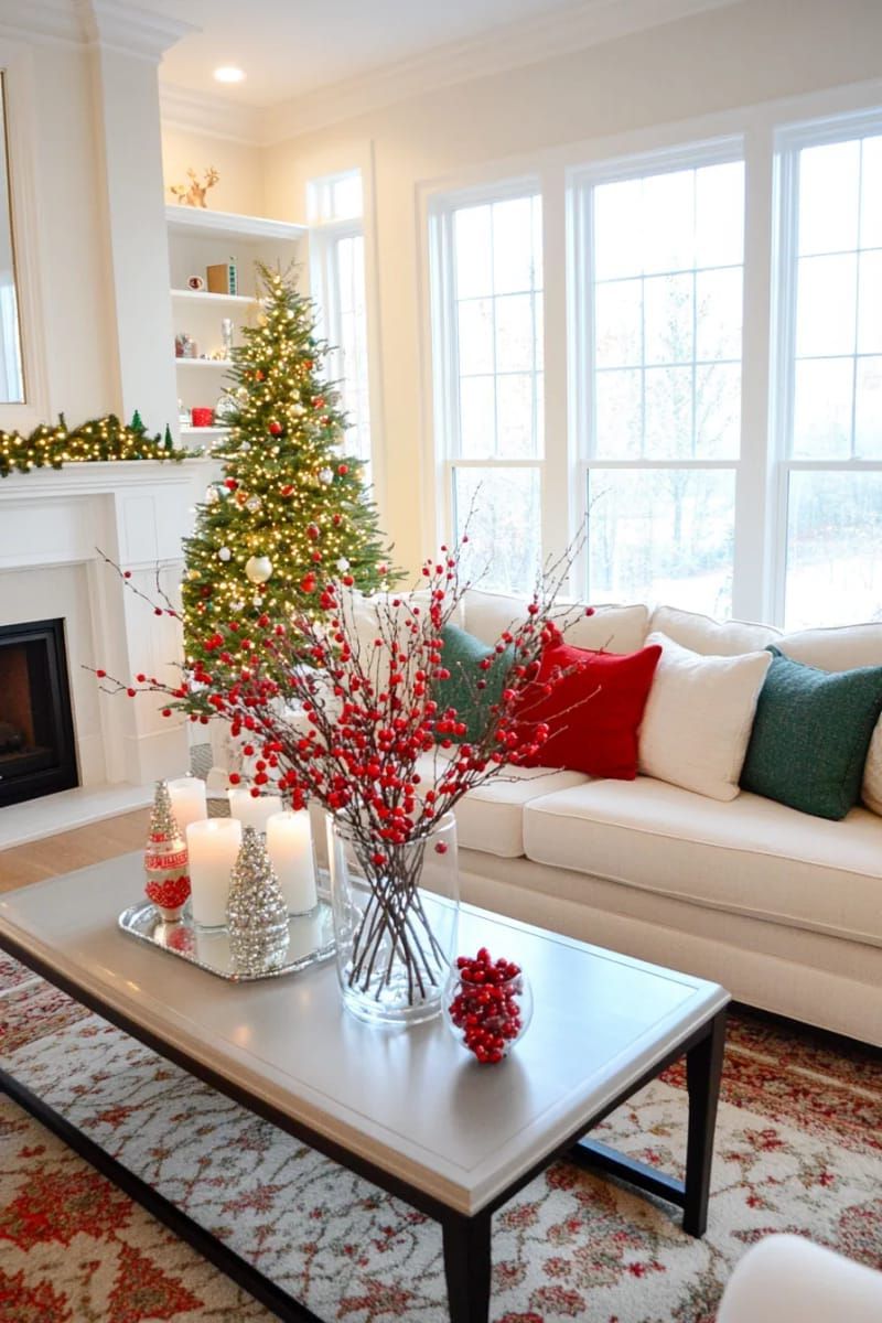 12. Bright red berry branches in a transparent vase for an uncomplicated décor. - photo 2