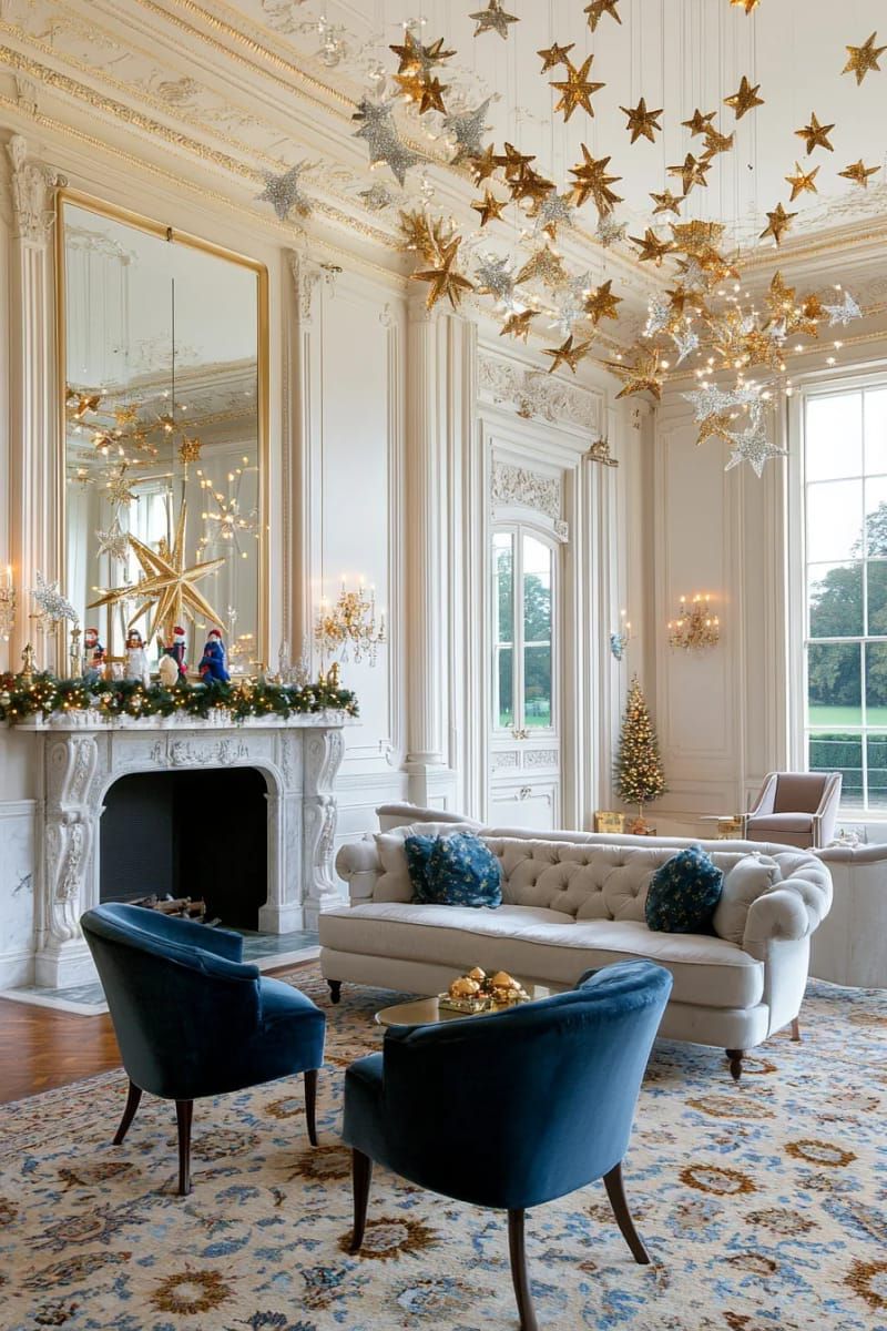 16. Tinsel Stars Hung from the Ceiling