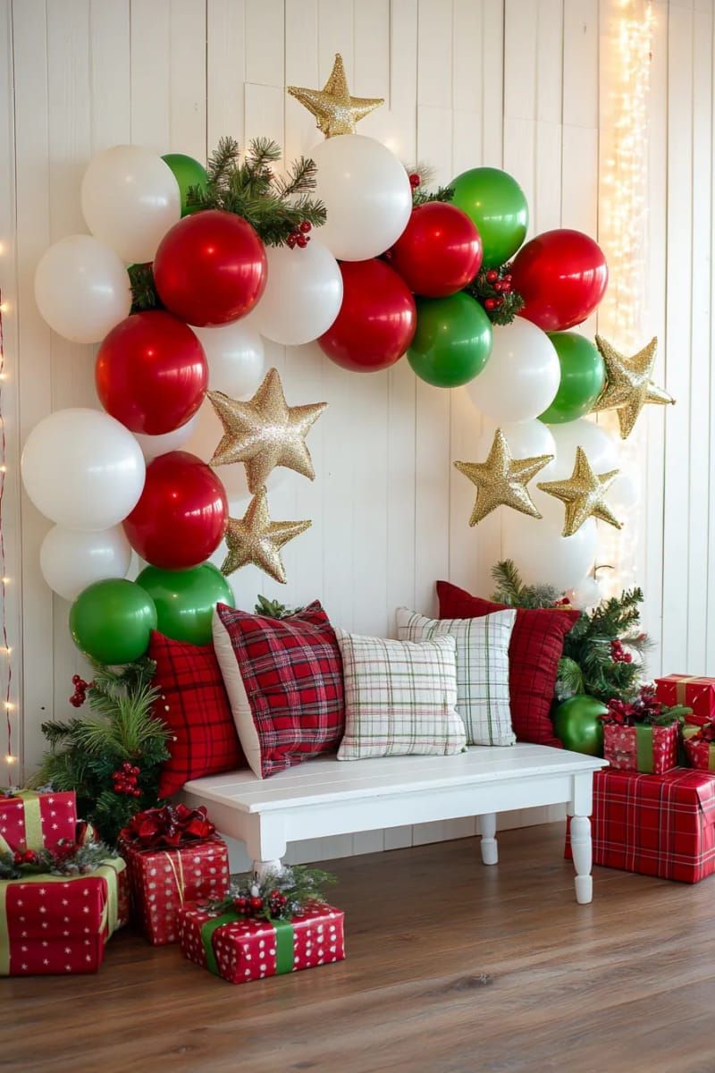 15. Red, green, and white balloon photo backdrop - photo 2