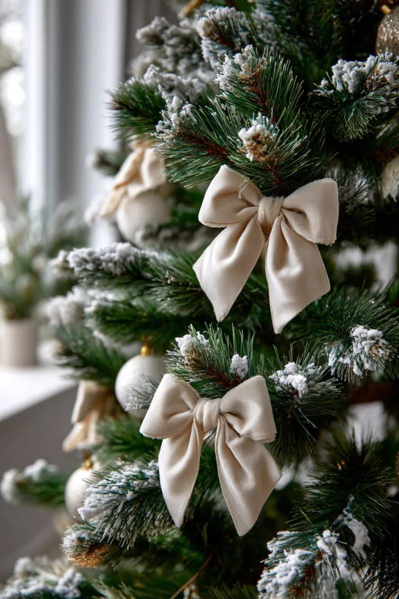 2. Beige Velvet Bows on a Frosted Tree - photo 2