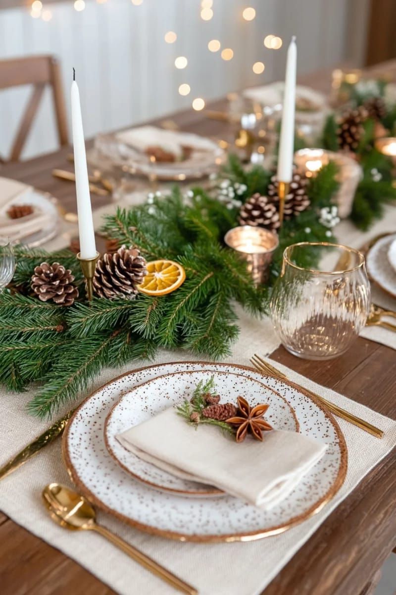 15. Pine Branch And Candle Centerpiece