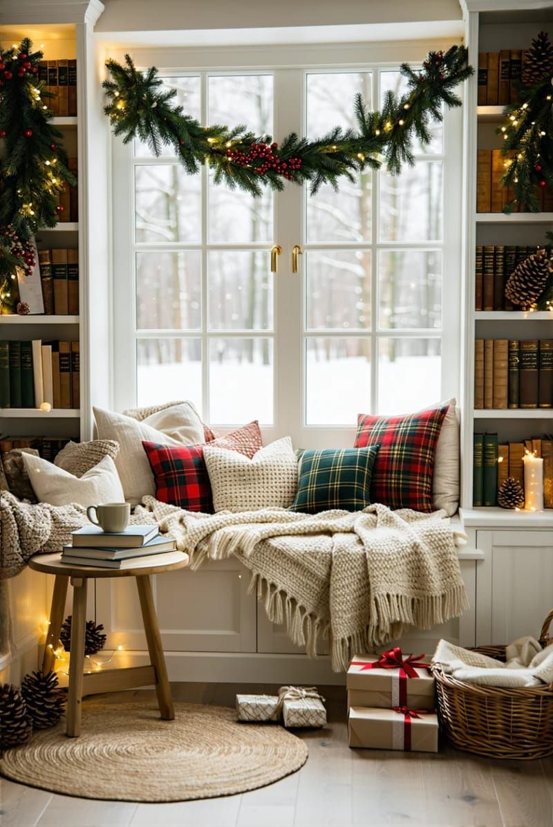 10. Cozy Reading Nook With Plaid Pillows