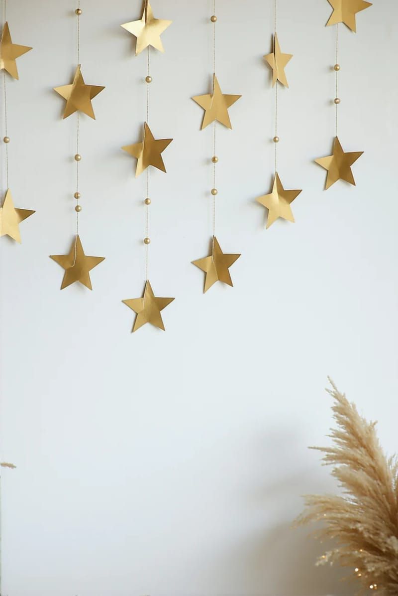 25. Gold Cardboard Star Garland on a String