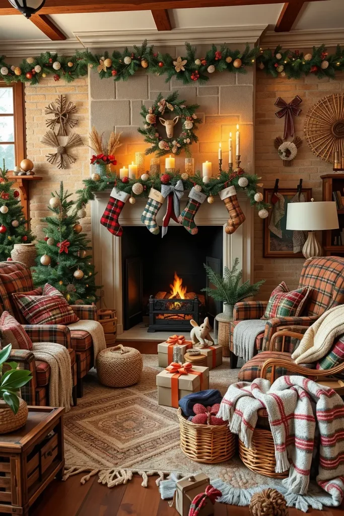 Cozy Plaid and Knit Fabric Fireplace Decor - photo 2