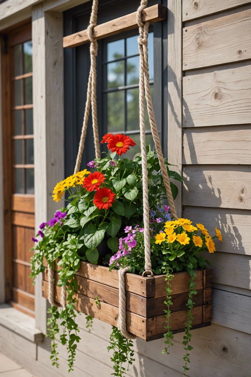 Hanging Planter Box With Rope Handles