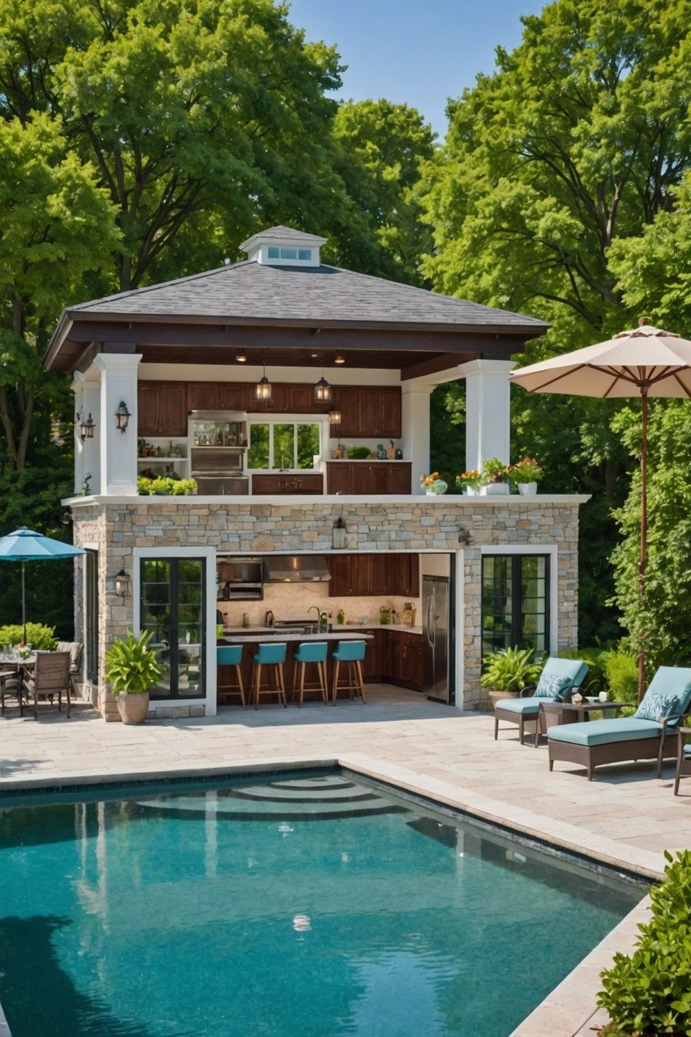 Pool House With Outdoor Kitchen Space