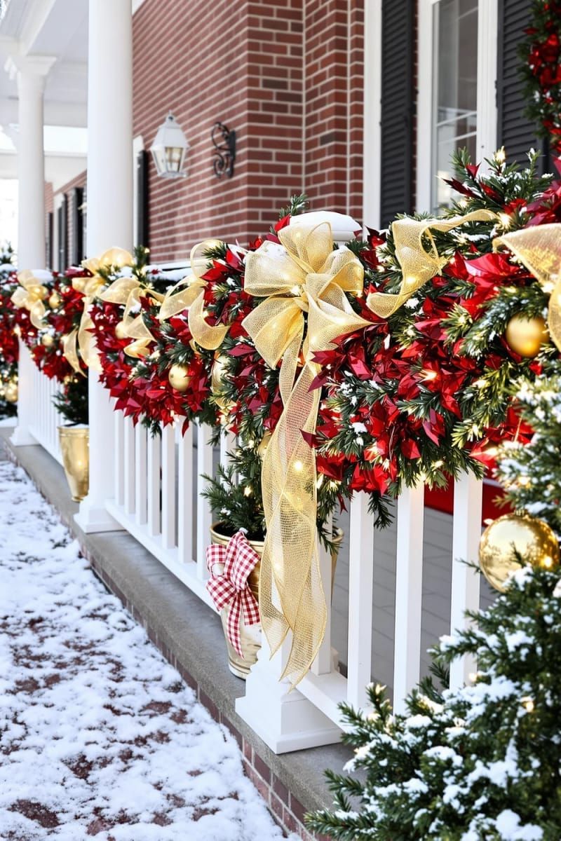 11. Gold Mesh Ribbon And Red Garland On Banisters - photo 2