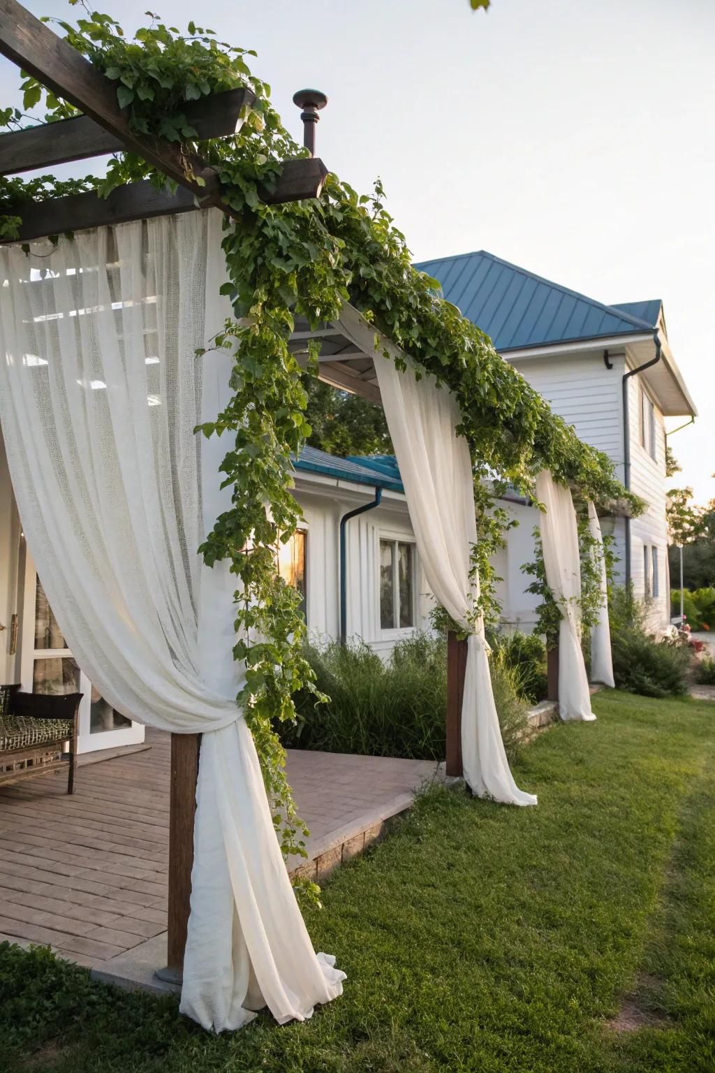 14. Curtains That Add Privacy to a Pergola