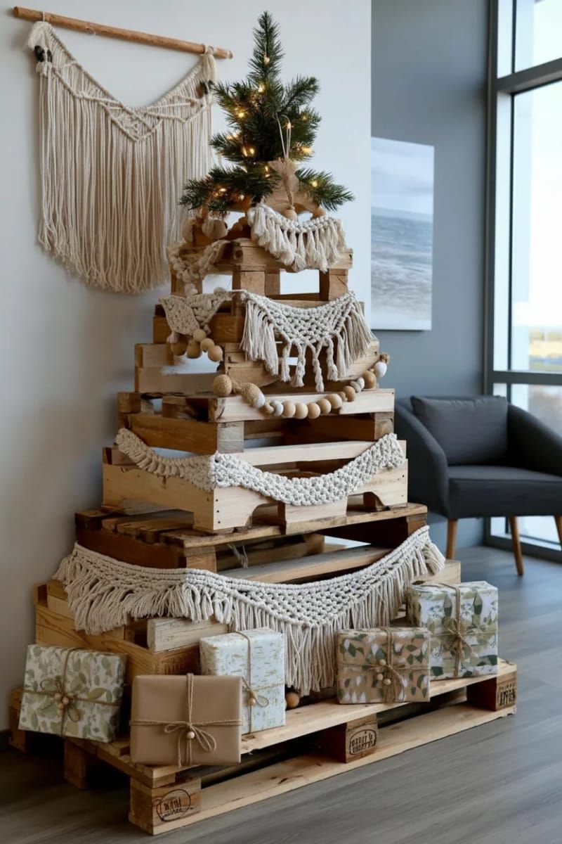 11. Neutral pallet tree with macramé and beads - photo 2