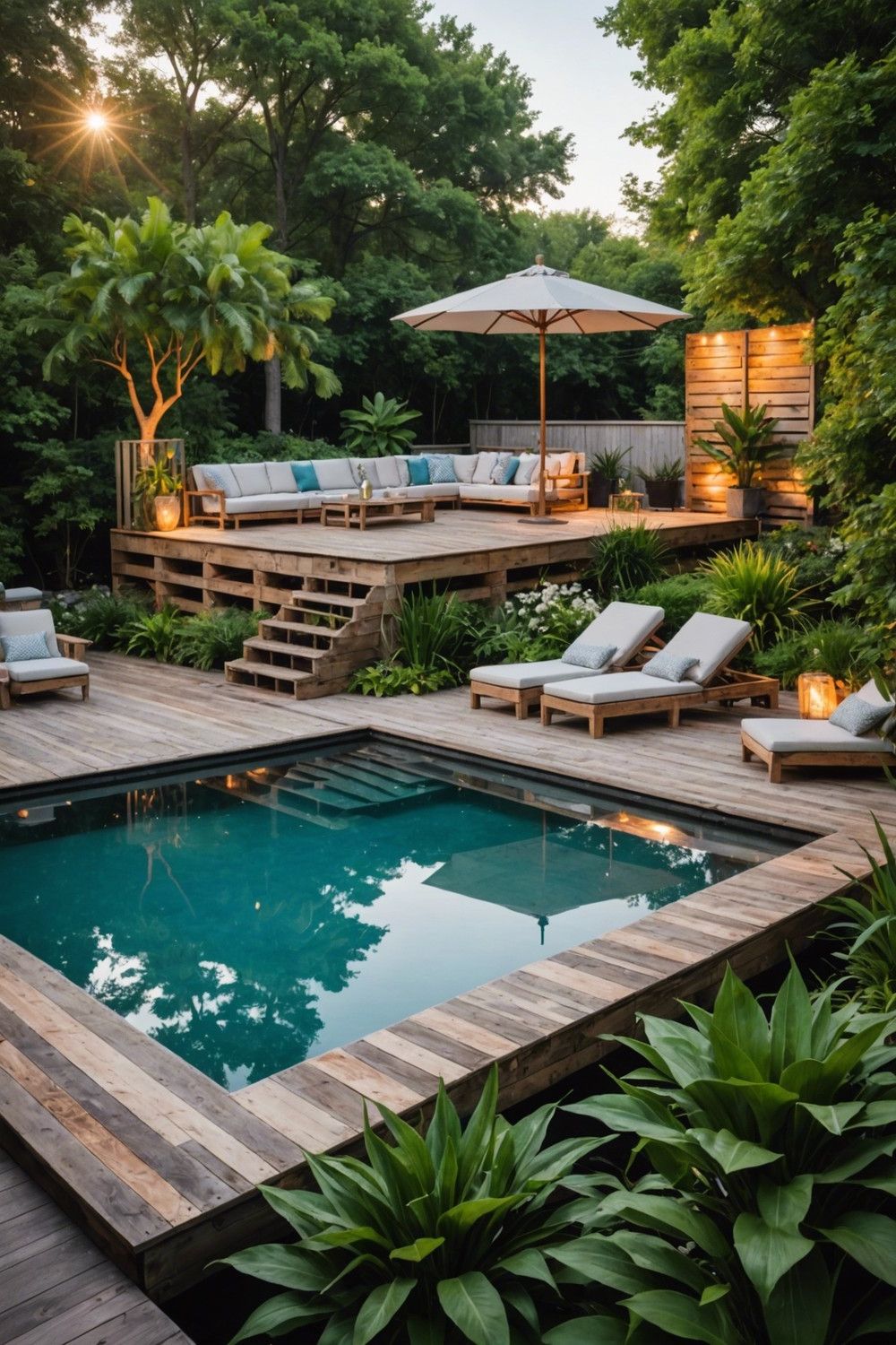 Glass-Railed Two-Tiered Pallet Pool Decks