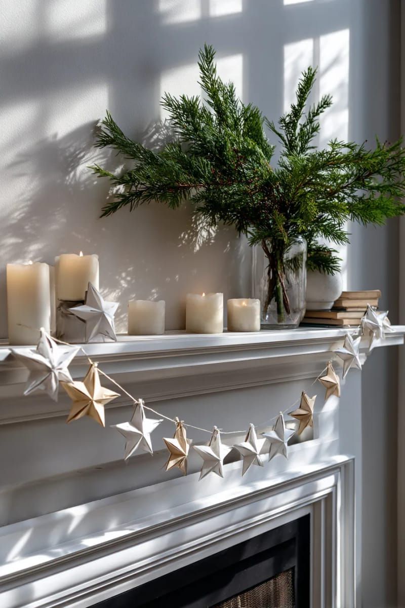 3. Paper Star Garland Above The Mantel - photo 3