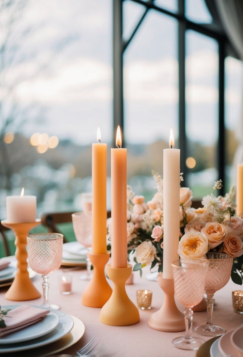 4) Blush Pink and Apricot Candle Holders
