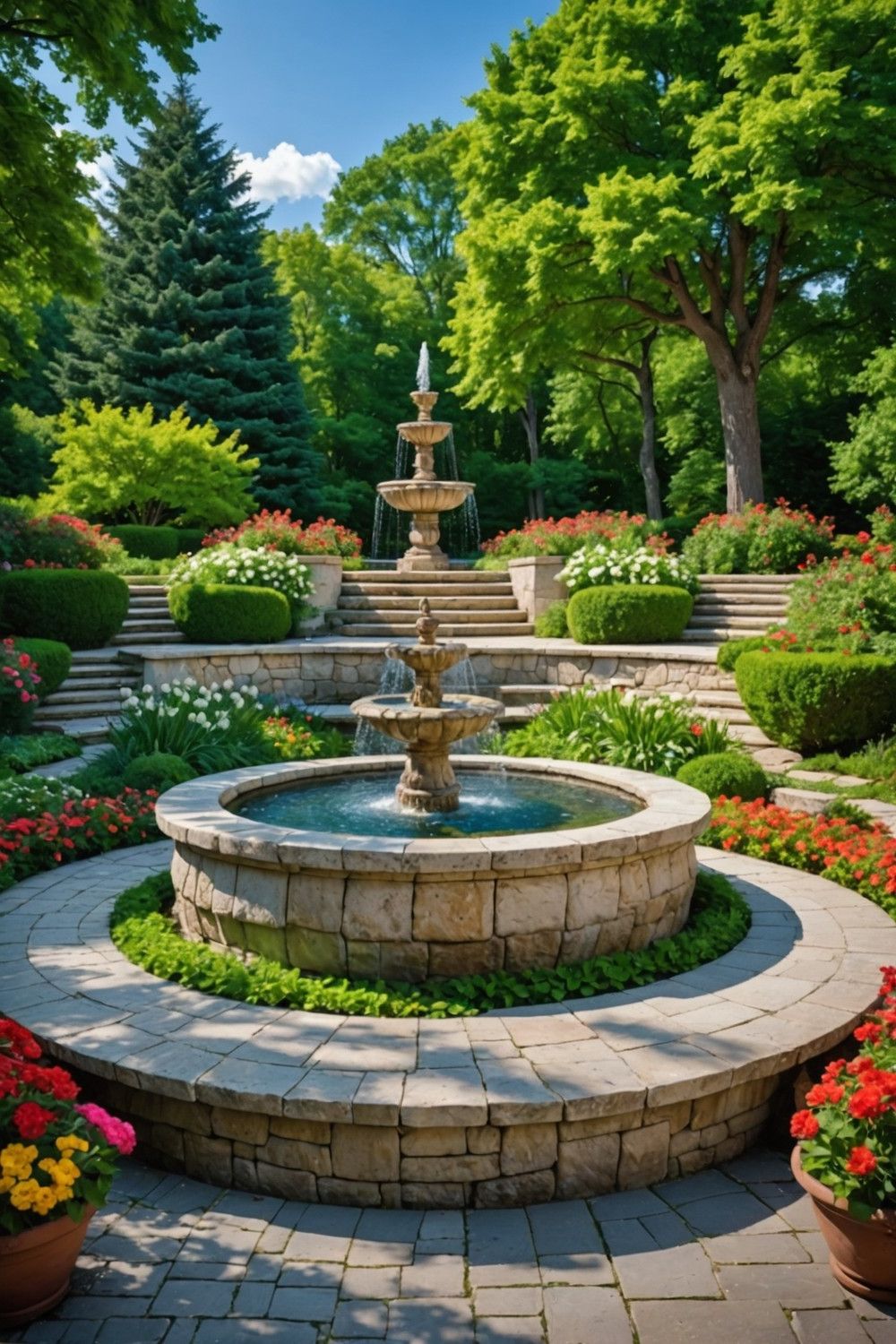 Circular Steps With a Central Fountain