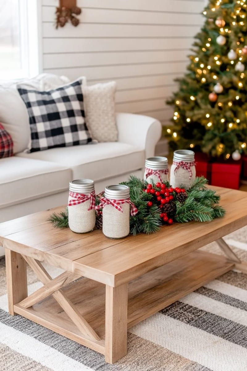 20. Twine-Wrapped Mason Jars with Plaid Bows - photo 2